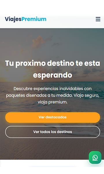 Página web para agencia de viajes vista en celular